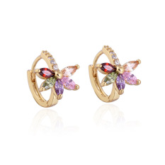 Fashion 18 Karat Berlapis Emas Anting-anting Klip With Warna Kelopak Bunga Zirkon