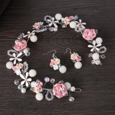 Fashion Bridal Continental Warna Segar Soft Ceramic Flower Headbands dengan Anting Asli Handmade Headdr-Intl