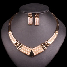 Fashion Choker Warna Emas Anting-Anting Kalung Set Dubai Bridal Perhiasan Set Pernikahan Dekorasi Perhiasan Hadiah Natal untuk Wanita-Intl