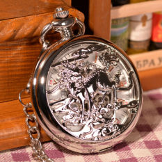 Fashion Classic Round White Silver Deluxe Pria Wanita Ladies Analog Analog Mekanik Pocket Watch Clock Rantai Hadiah-Intl