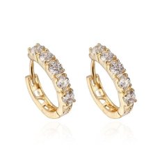 Fashion Cantik Manis Putih Kristal CZ 18 Karat Berlapis Emas Telinga Jaket Anting-