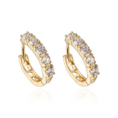 Fashion Elegan Lucu Putih CZ Kristal 18 K Berlapis Emas Anting-Anting Hoop