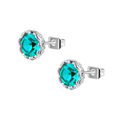 Fashion Elegan Lapis Emas Putih Perhiasan Stud Biru Berlian Imitasi Hijau Anting-anting Bunga Earbob Telinga Cincin