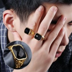 Fashion Warna Emas Pria Cincin Semi-precious Stone Big Cincin Adjustable Fashion Cincin Kawin Man Perhiasan-Intl