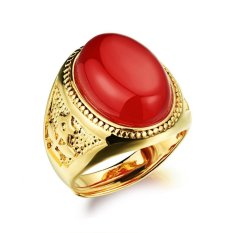 Fashion Warna Emas Pria Cincin W/Stone Big Ring Adjustable Hitam/Merah/Hijau Fashion Pernikahan Cincin Man Perhiasan-Intl