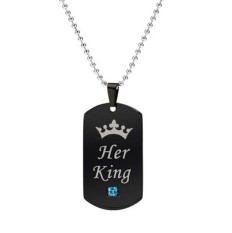 Modis Nya Raja Nya Ratu Huruf Anjing Label Liontin Kalung Hitam Kalung Pasangan untuk Kekasih Pacar Romantis Hadiah-Internasional