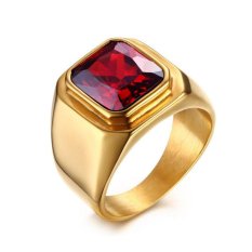 Fashion Ditiru Garnet Pria Perhiasan Pria Super Red Stone Titanium Steel dengan Berlapis Emas Dipoles Pria Cincin Hadiah- INTL