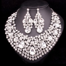Fashion Perhiasan India Anting Kalung Kristal Bridal Perhiasan Set untuk Brides Pesta Pernikahan Aksesoris Kostum Dekorasi-Intl