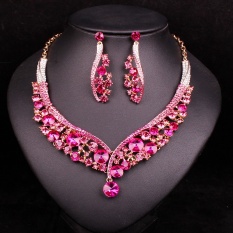 Fashion Perhiasan India Anting Kalung Kristal Bridal Perhiasan Set Pernikahan Dress Aksesoris Kostum Dekorasi untuk Brides-Intl