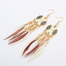Fashion Perhiasan India Bohemian Cincin Telinga Anting Vintage Bulu Berumbai Rumbai Panjang Anting untuk WANITA-Intl