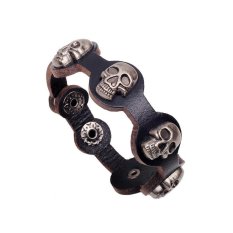 Remaja Punk Fashion Perhiasan Desain Anting Tengkorak Hitam Tali Rantai Gelang Kulit Tombol Jepret Hadiah Terbaik untuk Wanita dan Pria