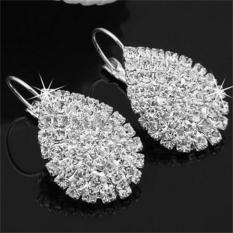 Fashion Berlapis Perak Yang Indah Telinga Hook Crystal Putih Berlian Imitasi Anting Perhiasan-Intl