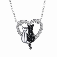 Fashion Pasangan Kekasih Hati Bentuk Hitam Putih Diamante Liontin Kalung Kucing