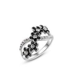 Fashion Baru Bunga Platinum Plated Diamond Hadiah Ulang Tahun Perhiasan Cincin (Platinum Warna)