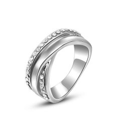 Fashion Baru Round Cut Platinum Berlapis Diamond Pernikahan Partai Perhiasan Cincin (Platinum Warna)