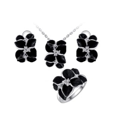 Fashion Ornamen Elegan Wanita Perhiasan Set Anting Kalung Cincin Putih Emas Black Rose Kit