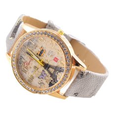 Fashion Paris Style Tower Butterfly PU Kulit Wanita Jam Tangan (Putih)