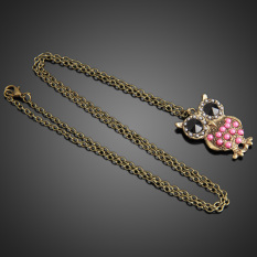 Fashion Pink Mutiara Rhinestone Studded Owl Pola Panjang Pendant Sweater NEC