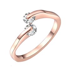 Cincin Pernikahan Cantik Perhiasan Wanita Klasik Warna Rose Gold CZ Sepasang Cincin Sederhana Ukuran US 6-Intl