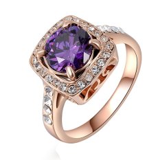 Cincin Pernikahan Cantik Perhiasan Wanita Klasik Kotak Warna Ungu Rose Gold Ukuran US 6