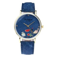 Fashion Lipstik Warna Mawar Pola Kanvas Band Jam Analog QUARTZ Movement-Intl