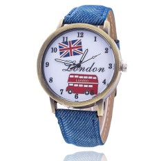 Fashion Union Flag London Bus Watch Women Casual Luxury Jeans Wristwatch (Blue)