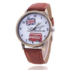 Fashion Union Flag London Bus Jam Wanita Casual Luxury Jeans Jam Tangan (Brown)