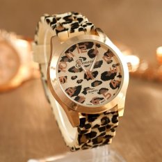 Fashion Unisex Leopard Silikon Kuarsa Analog Jelly Gel Wrist Watch Emas