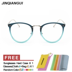 JINQIANGUI Kacamata Bingkai Wanita Bulat Kacamata Biru Hapus Lensa Fashion
