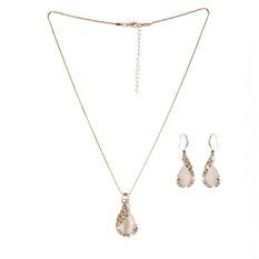 Pernikahan Fashion Perhiasan Kalung Berlian Imitasi Kristal Corktail Satu Set Anting-Anting