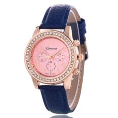 Fashion Wanita Analog Leather Band Stainless Steel Case Wrist Jam Tangan Kasual Bisnis QUARTZ Dress Gelang Watch For Ladies Girls KW-013 Biru-Intl