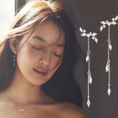 Fashion Wanita Panjang Gaya Korea Tassel Leaves Ear Stud Jatuh Menjuntai Menghubungkan Anting-Anting