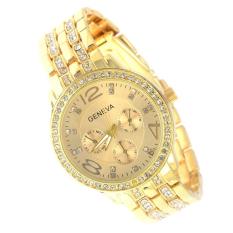 Fashion Wanita Pria Berdarah Stainless Steel Jam Tangan Berlian Imitasi Kristal Kuarsa
