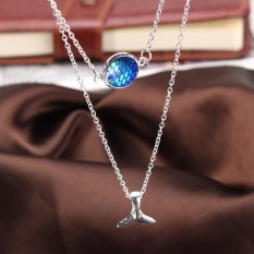 Modis Wanita Mermaid Fishtail Liontin Perhiasan Rantai Kalung Paduan Perak Hadiah Biru + Kuning-Internasional