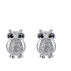 Fashion Womens Berlapis Emas Putih Elegan Perhiasan Stud Khusus Cute Owl Anting Earbob-cincin Telinga Ring-Intl