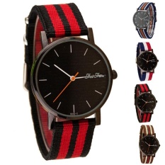Fashional Unisex Casual Penunjuk Dial Striped Kanvas Band QUARTZ Wrist Watch-Intl