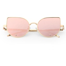 Wanita Cat Eye Trendy Berlian Kecil Sunglasses (Bingkai Emas Rose Emas)-Intl