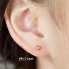 Fengzhiyin S925 Pembohong Emas Warna Manik-manik Kecil Kuku Tulang Telinga Perak Anting