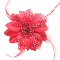 Flower Feather Fascinator Bead Jilbab Bros Ladies Merah-Intl