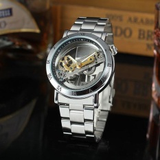 FORSINING Luxury Skeleton Otomatis Mekanis untuk Pria Watch Self-Wind Stainless Steel/Kulit Manusia Asli Tangan Bisnis Masculino Blaus + Box-Intl