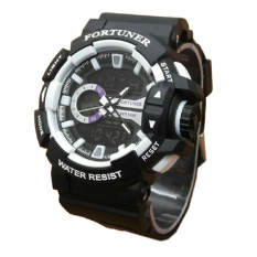 Fortuner Fr401Hp Dual Time Jam Tangan Pria Rubber Strap (Hitam Putih)