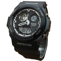 Fortuner J899Hp Dual Time Jam Tangan Pria Rubber Strap Hitam Putih