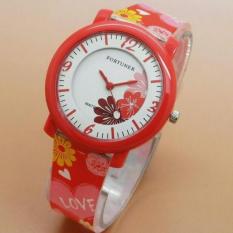 Fortuner Jam Tangan Anak Perempuan Original Anti Air Rubber Strap JA825 Combi Merah