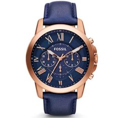 Fossil Jam Tangan Pria Fossil FS4835 Grant Chronograph Navy Leather Watch