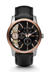 Fossil Jam Tangan Pria ME1099 Twist Rose Gold Black Leather