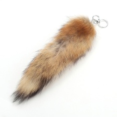 Fox Tail Rumbai Bulu Bag Tag Tali Gantungan Kunci Mobil Tas Keychain Pendant Silver Kuning 10x25 Cm-Intl