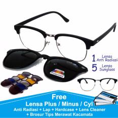 Frame Kacamata Baca Minus Anti Radiasi Komputer Clip On 5 Lensa Warna Sunglass Polaroid Night View 2218