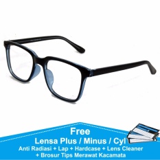 Frame Kacamata Baca / Plus / Minus Vintage Kotak Anti Radiasi Komputer 75045 Hitam Biru