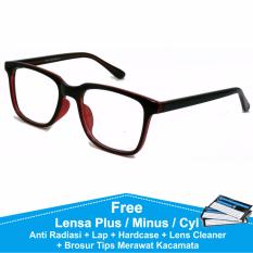 Frame Kacamata Baca / Plus / Minus Vintage Kotak Anti Radiasi Komputer 75045 Hitam Merah