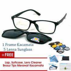Frame Kacamata Clip On Gratis 5 Lensa Warna Sunglass Polaroid Night View Bisa Dipasang Lensa Minus Di Optik Terdekat